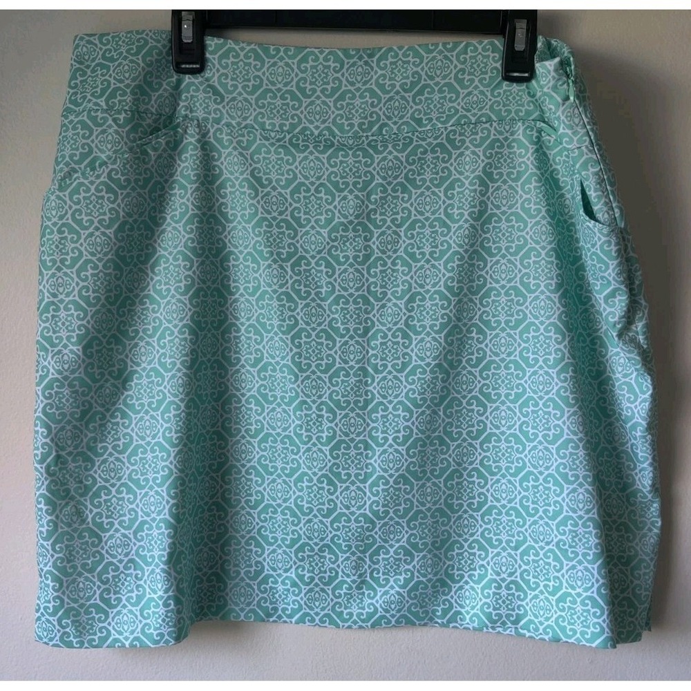 Charter Club Pant Shop Women's 14 Skort Green/White Geometric Design Side Zip
